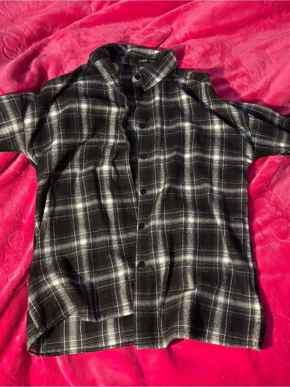 SHEIN Black and White Plaid Button-Down Shirt